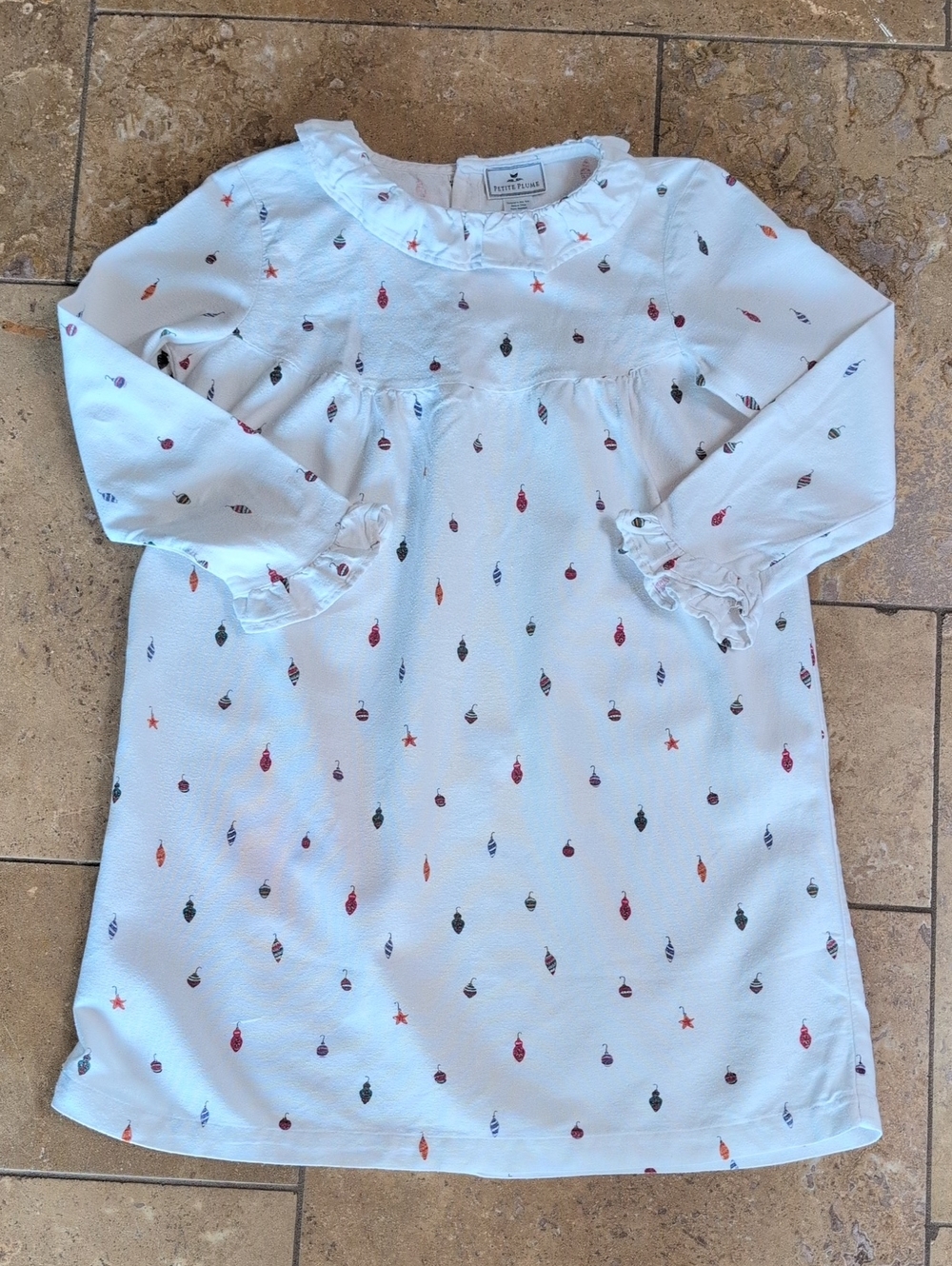 Petite Plume girl's nightgown. Christmas red and green ornament print. Size 10.